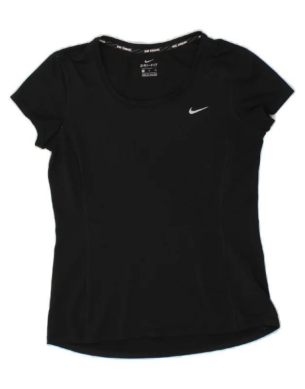 NIKE Womens Dri Fit T-Shirt Top UK 10 Small Black Polyester Collared Crew Neck Turtle Neck