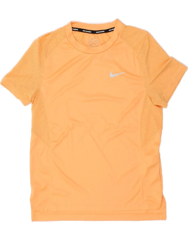 NIKE Womens Dri Fit T-Shirt Top UK 10 Small Orange Polyester Fleece Fabric Down Fabric Feather Fabric NIKE Womens Dri Fit T-Shirt Top UK 10 Small Orange Polyester Fleece Fabric Down Fabric Feather Fabric