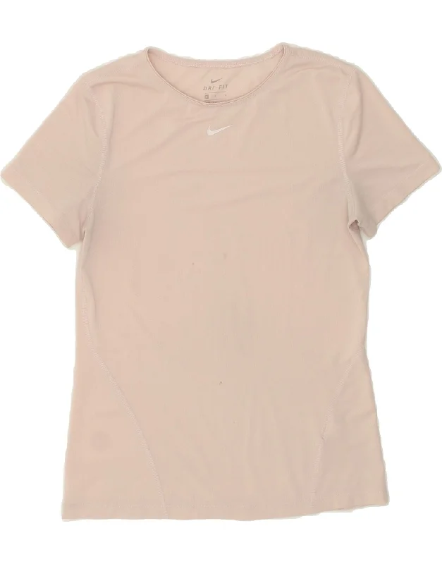 NIKE Womens Dri Fit T-Shirt Top UK 10 Small Pink Terry Blend Velvet Blend Canvas Blend