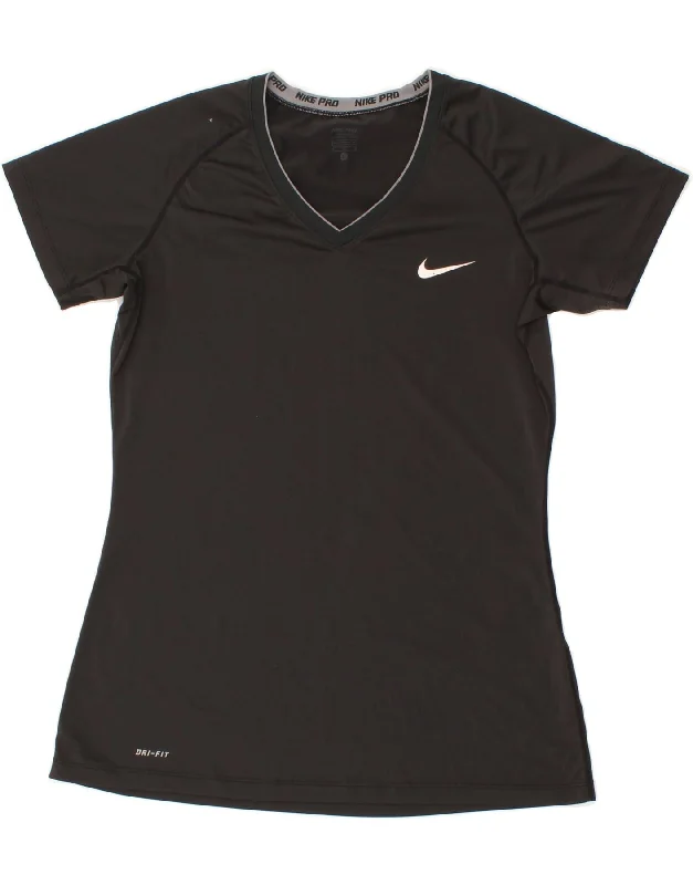 NIKE Womens Dri Fit T-Shirt Top UK 14 Large Black Iron Safe Non-Iron Wrinkle Free