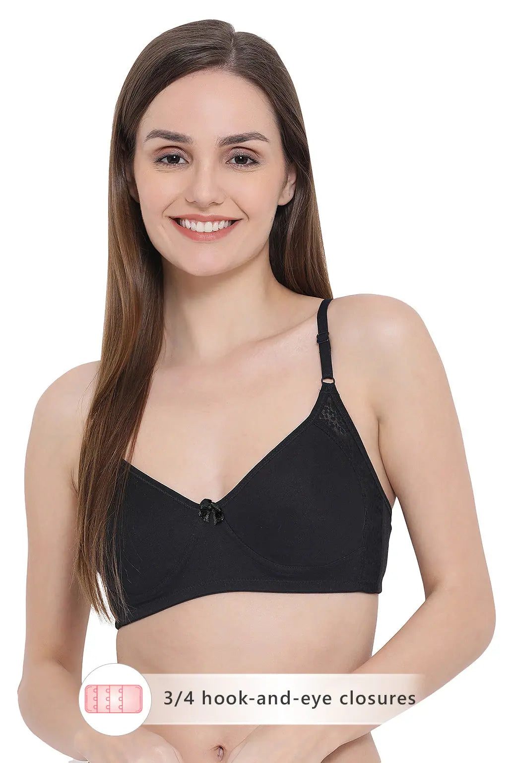 Non-Padded Non-Wired Full Coverage T-Shirt Bra with Lace in Black - Cotton Rich Terry Blend Velvet Blend Canvas Blend Non-Padded Non-Wired Full Coverage T-Shirt Bra with Lace in Black - Cotton Rich Terry Blend Velvet Blend Canvas Blend