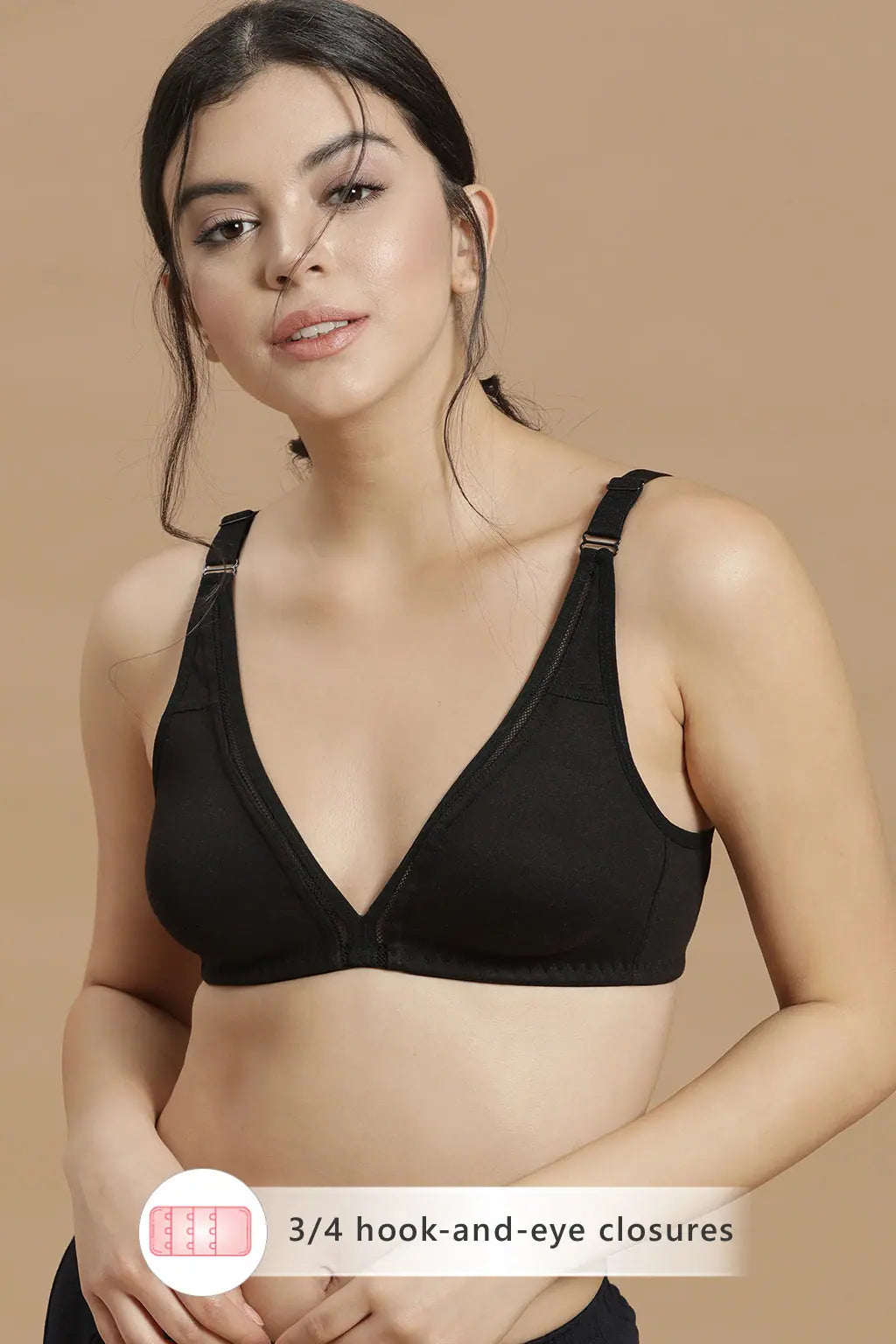 Non-Padded Non-Wired T-Shirt Bra in Black -Cotton Rich Striped Floral Plaid