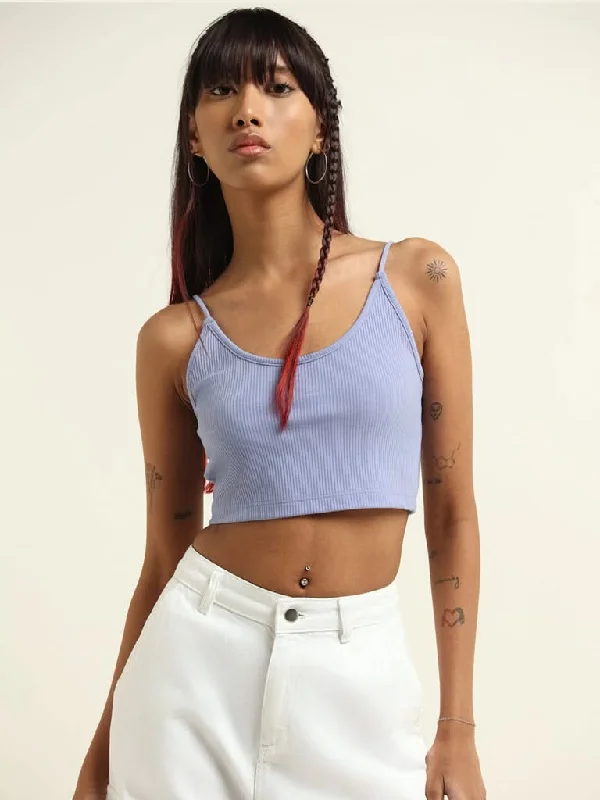 Nuon Blue Ribbed Crop T-Shirt Faux Fur Fabric Real Fur Fabric Shearling Fabric