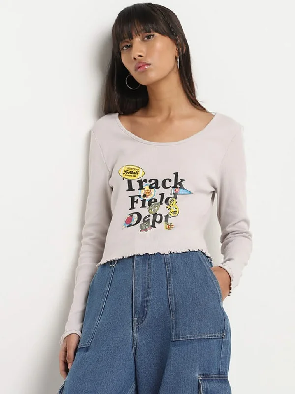 Nuon Grey Printed T-Shirt Hooded Caped Shawl Collar