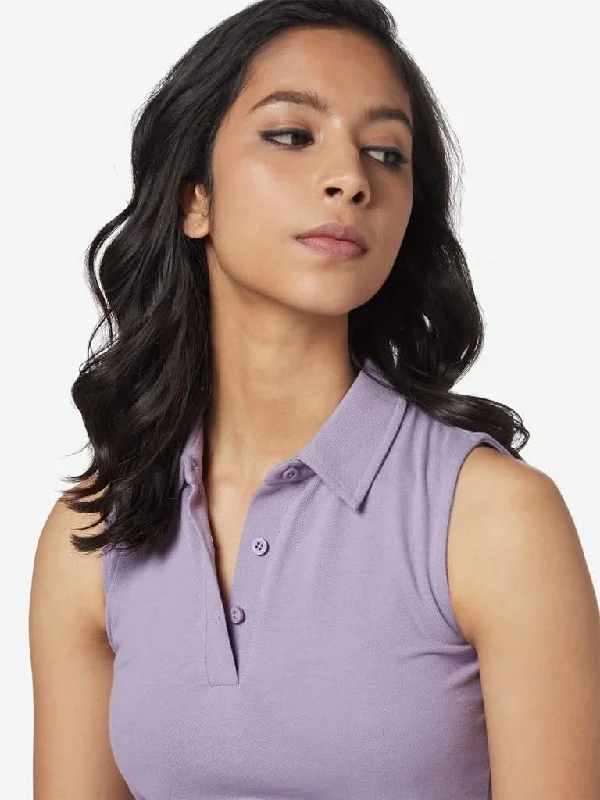 Nuon Lavender Cadder Polo T-Shirt Notch Collar Peter Pan Collar Cowl Neck