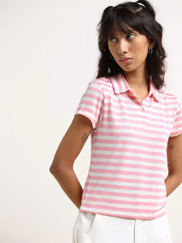 Nuon Pink Polo T-Shirt Modern Contemporary Chic