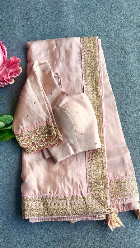Peach silk hand worked blouse ( Only blouse) Elegant Embroidery Blouse