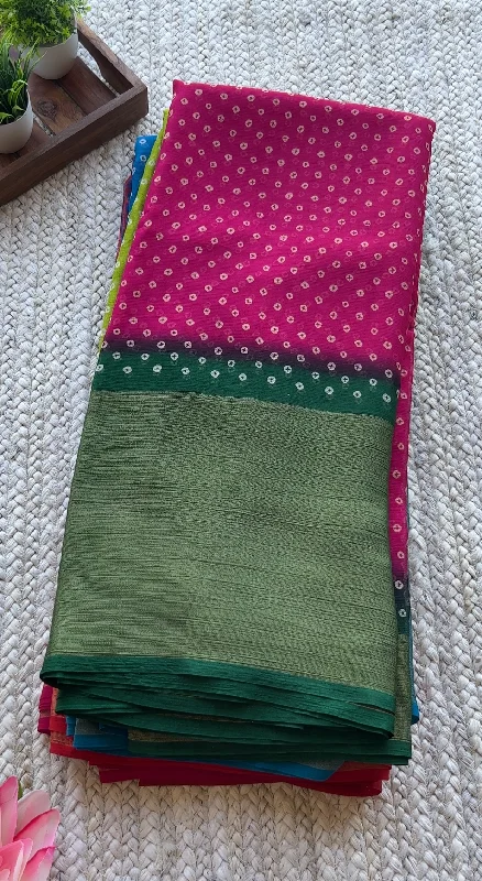 Pink and green casual saree with blouse Wrap Front Blouse