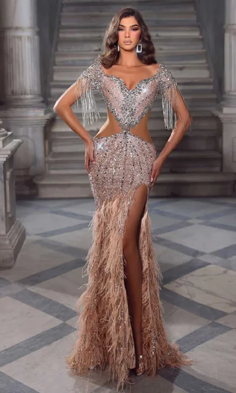 Portia and Scarlett PS23743C - Fringe Detailed Long Gown