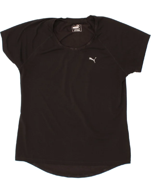 PUMA Womens T-Shirt Top UK 14 Medium Black Polyester Ribbed Striped Patterned