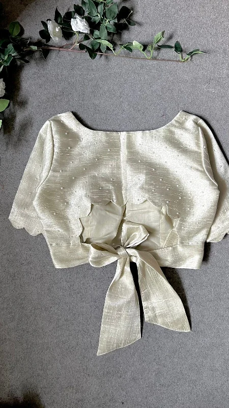 Pure silver tissue pearl handwork blouse Modern Work Blouse