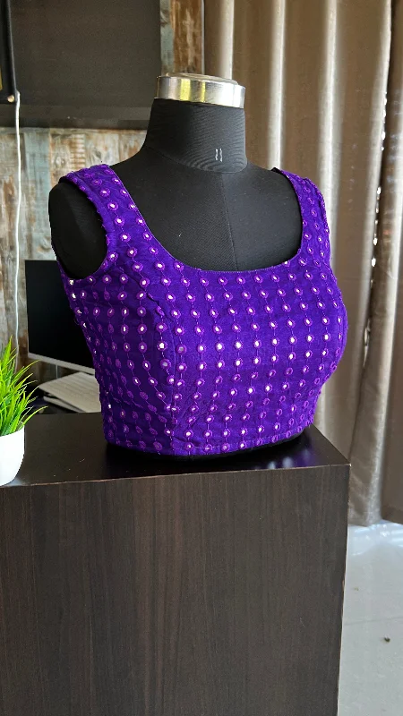 Purple silk embroidery hand worked blouse Elegant Office Blouse