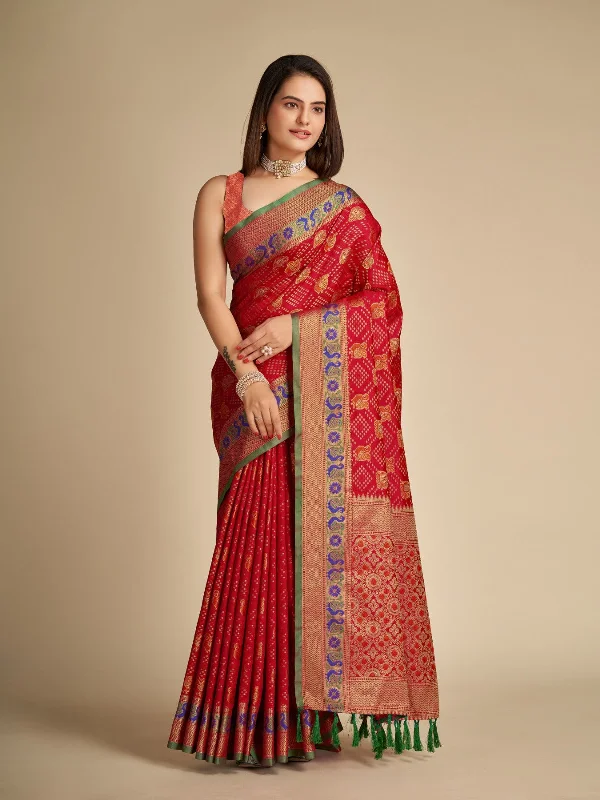 Women Party Wear Pure Patola Silk Saree with Un-Stitched Blouse Subtle Shimmer Blouse