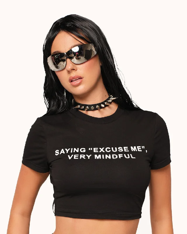 Saying Excuse Me, Very Mindful Cropped Tee Jersey Fabric Tulle Fabric Batik Fabric