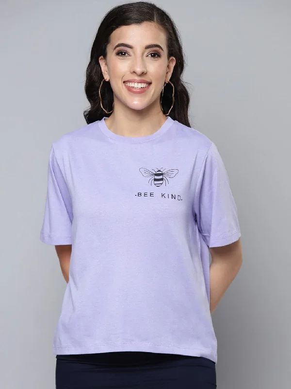 Women Lavender Bee Kind Regular T-Shirt Knit Fabric Woven Fabric Fleece Fabric