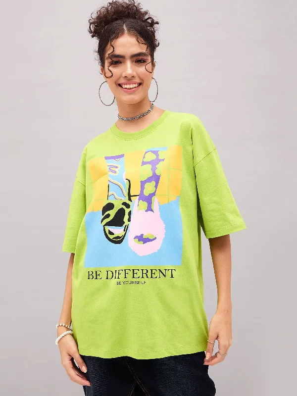 Women Green Be Different Oversized T-shirt Fashionable Trendy Casual
