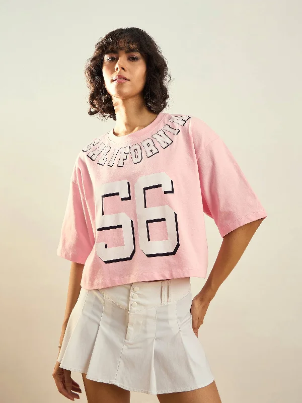 Women Prysm Pink CALIFORNIA Printed Crop T-shirt Graphic Embroidered Appliqued