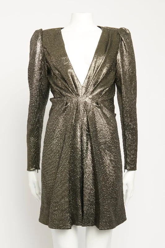 2018 Metallic Deep V Preowned Dress