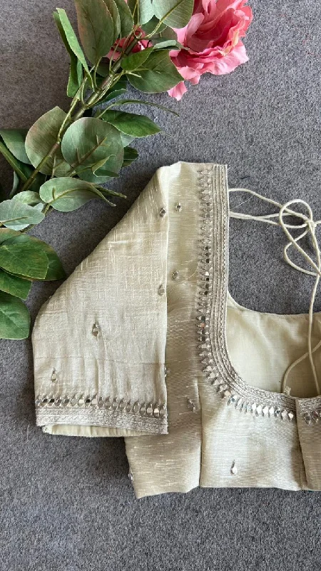 Silver tissue mirror embroidery blouse High Neck Blouse