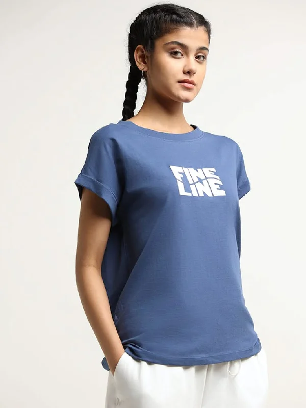 Studiofit Blue Graphic Print Cotton T-Shirt Hooded Caped Shawl Collar