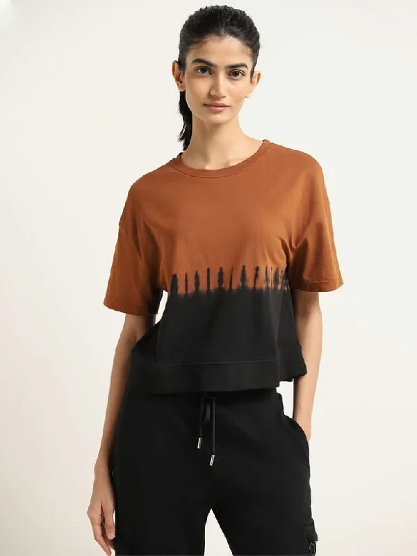 Studiofit Brown Tie-Dye Cotton T-Shirt Rayon Velvet Corduroy