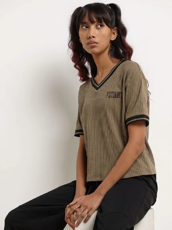 Studiofit Olive Self-Patterned T-Shirt Mesh Canvas Denim