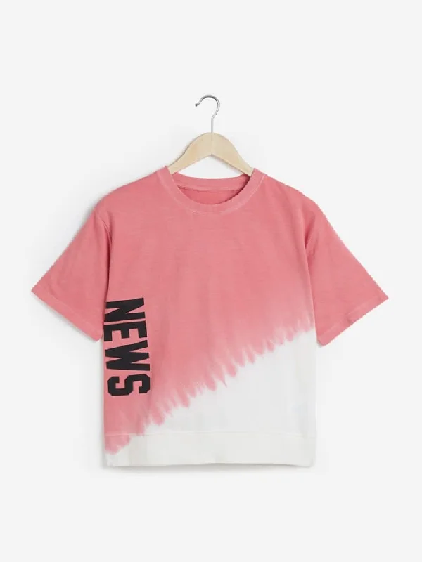 Studiofit Pink Dip-Dye T-Shirt Front Pockets Side Pockets Patch Pockets