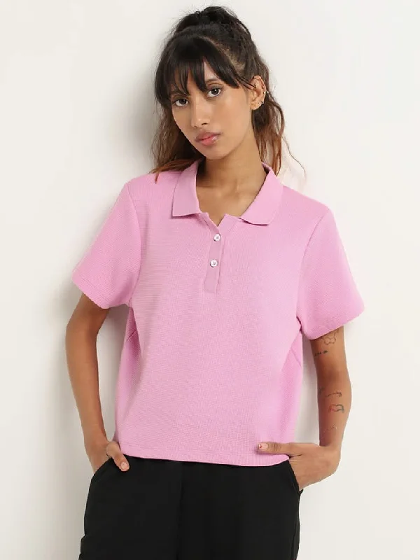 Studiofit Pink Polo T-Shirt Zippered Buttoned Snapped