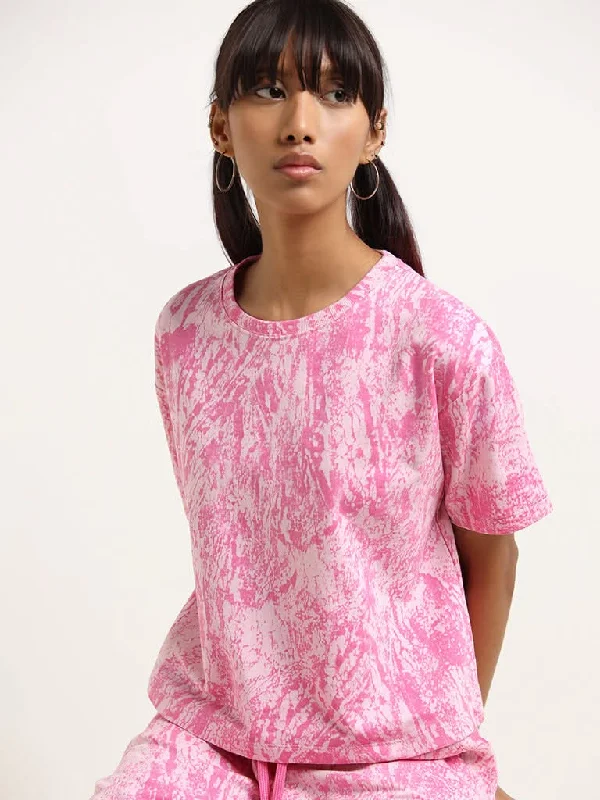 Studiofit Pink Printed Cotton T-Shirt Seamless Knitted Crochet