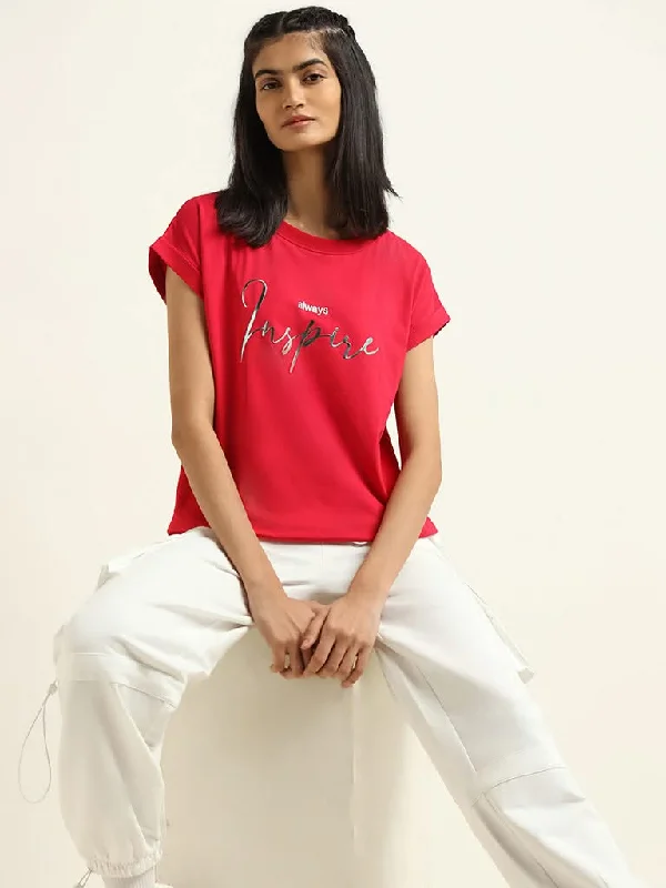 Studiofit Red Printed Cotton T-Shirt Fitted T-Shirt Seamless Stretchy