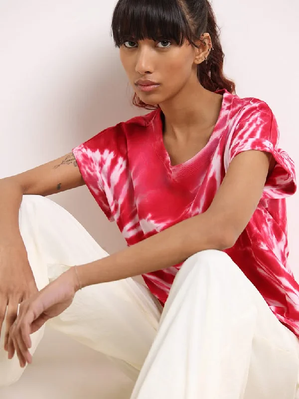 Studiofit Red Tie-Dye Cotton T-Shirt Anti-Shrink Durable Soft