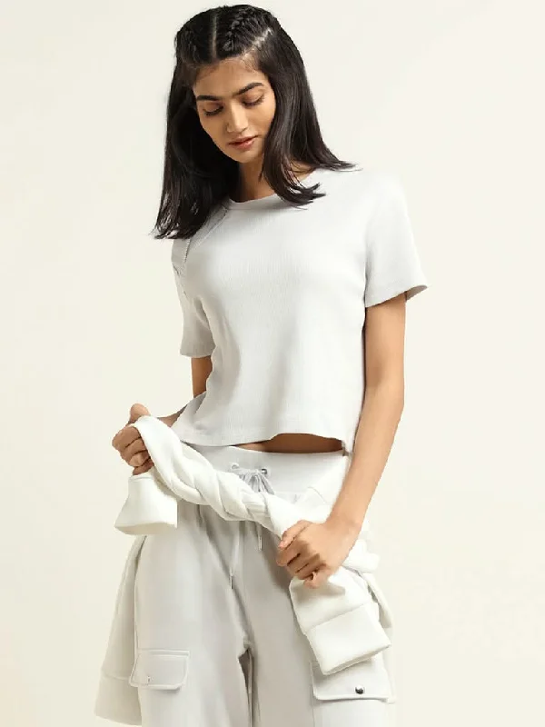 Studiofit White Self-Striped Cotton T-Shirt Satin Blend Silk Blend Wool Blend
