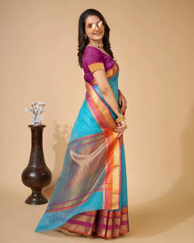 Women Casual Wear Kota Doriya(Semi Cotton) Saree with Un-Stitched Blouse Floral Chiffon Blouse Women Casual Wear Kota Doriya(Semi Cotton) Saree with Un-Stitched Blouse Floral Chiffon Blouse