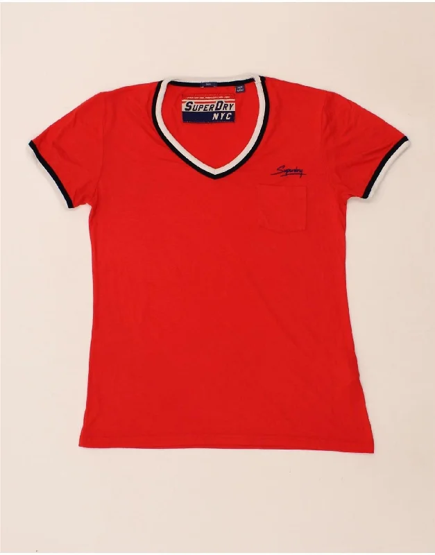 SUPERDRY Womens NYC T-Shirt Top UK 10 Small Red Polyester Houndstooth Herringbone Solid