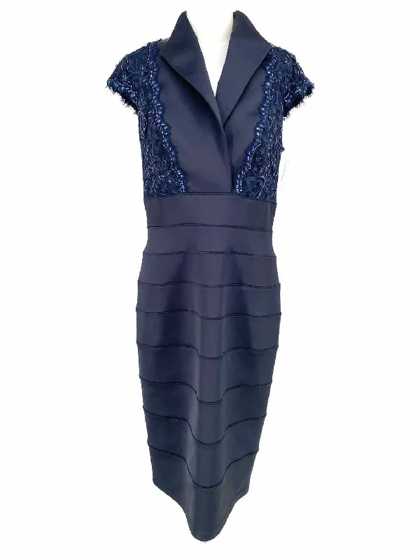 TADASHI SHOJI Women's Navy sheath Polyester Blend Lace Embellished Size 12 Dress