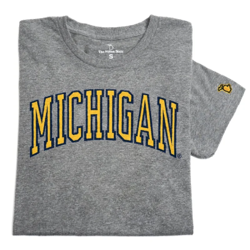 U of M Michigan Arch Tee V-Neck T-Shirt Long Sleeve Cotton