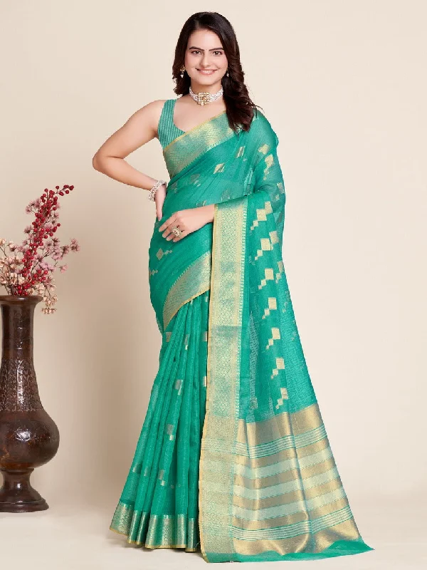 Women Party Wear Kota Doriya (Semi Cotton) Soft Silk Saree with Un-Stitched Blouse Loose Oversized Blouse