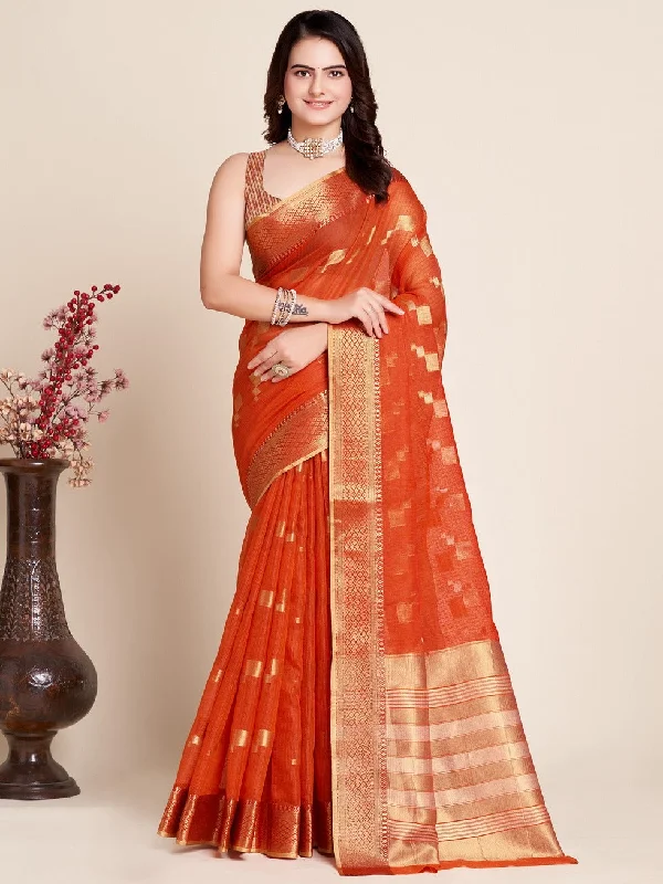 Women Party Wear Kota Doriya (Semi Cotton) Soft Silk Saree with Un-Stitched Blouse Satin Drape Blouse