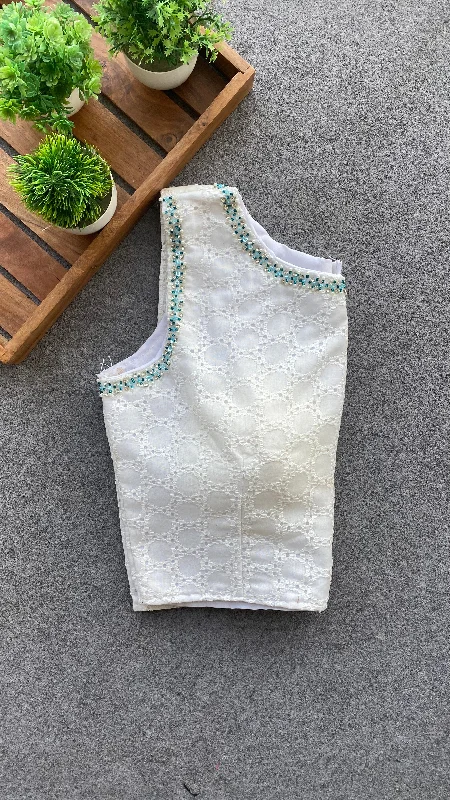 White crochet embroidery hand worked blouse Side Tie Blouse