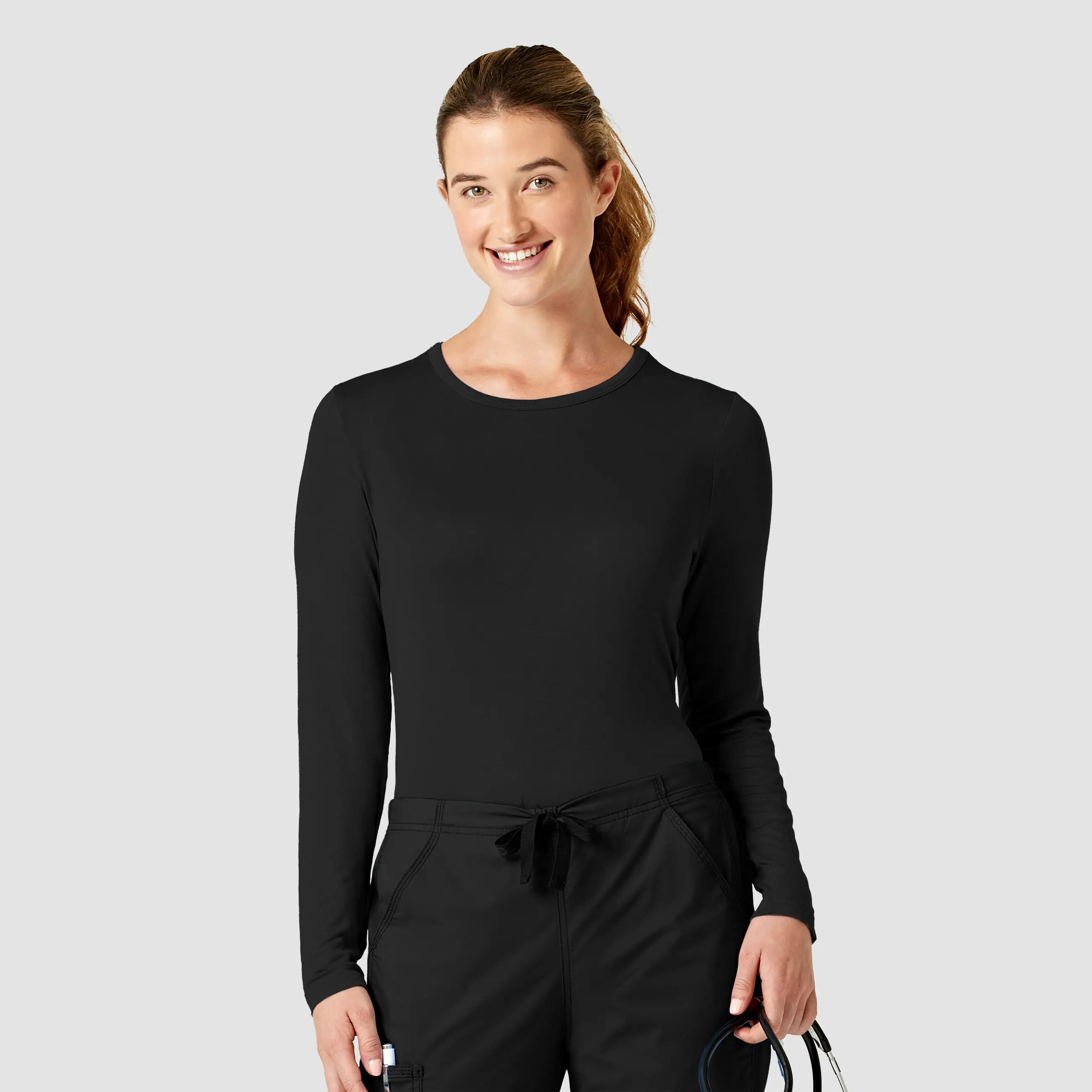 Wink Women's Long Sleeve Silky Tee - Black Lace Blend Ribbed Blend Corduroy Blend