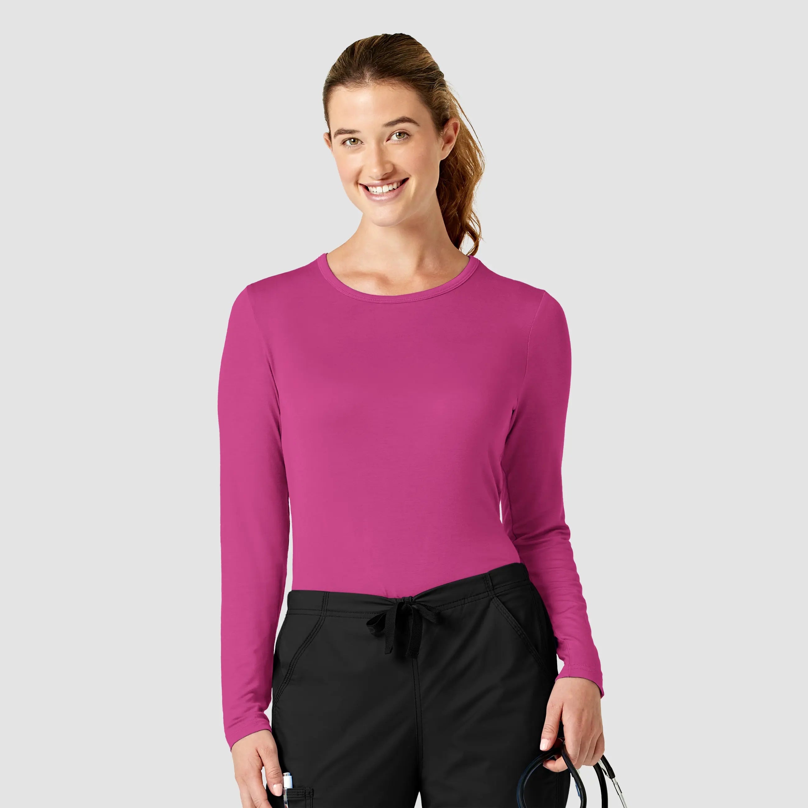 Wink Women's Long Sleeve Silky Tee - Hot Pink Real Fur Shearling Chenille