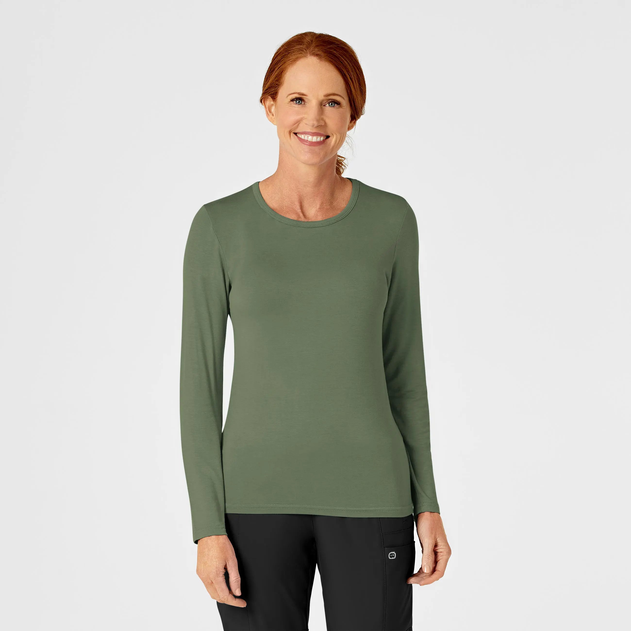 Wink Women's Long Sleeve Silky Tee - Olive Iron Safe Non-Iron Wrinkle Free