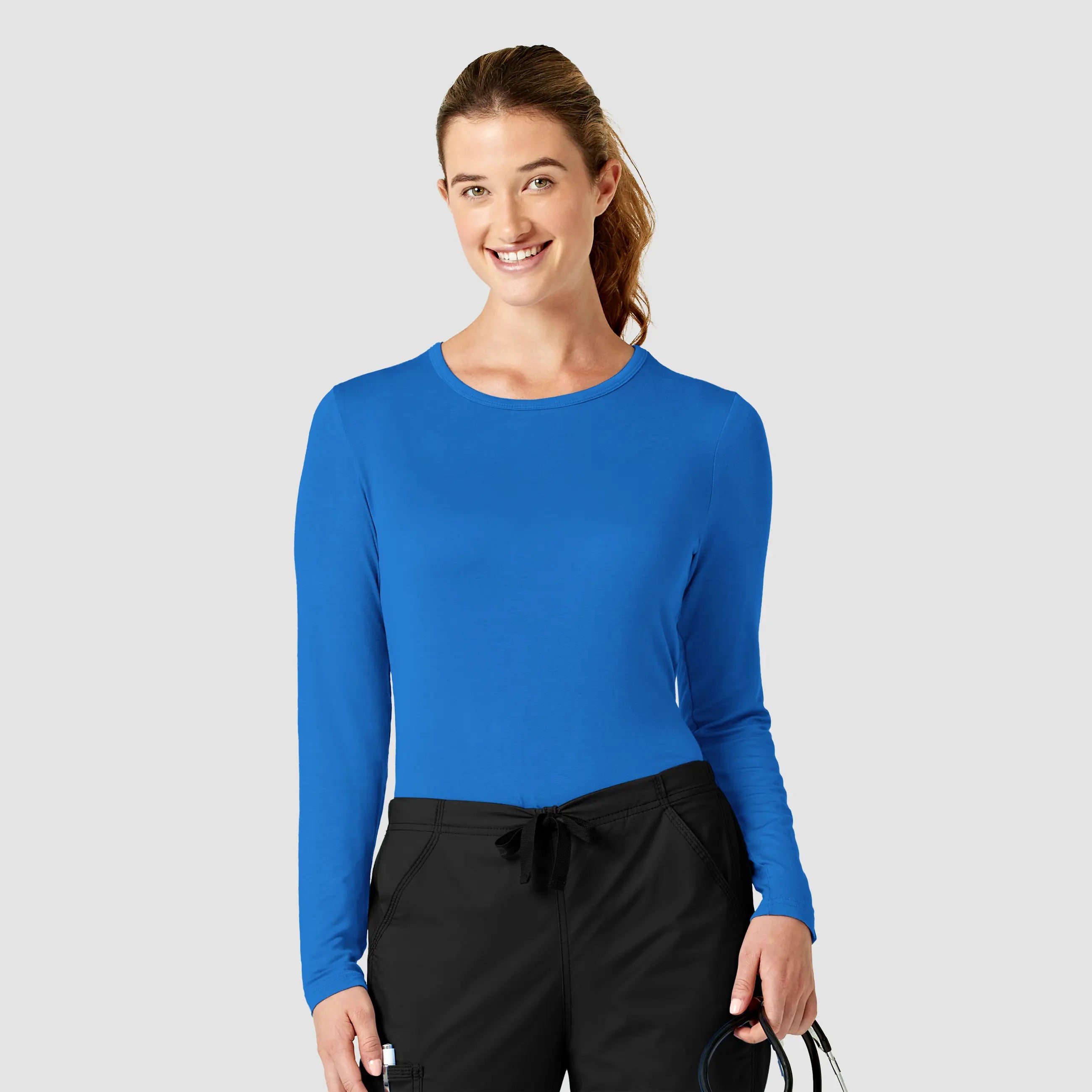 Wink Women's Long Sleeve Silky Tee - Royal Blue Hooded Caped Shawl Collar