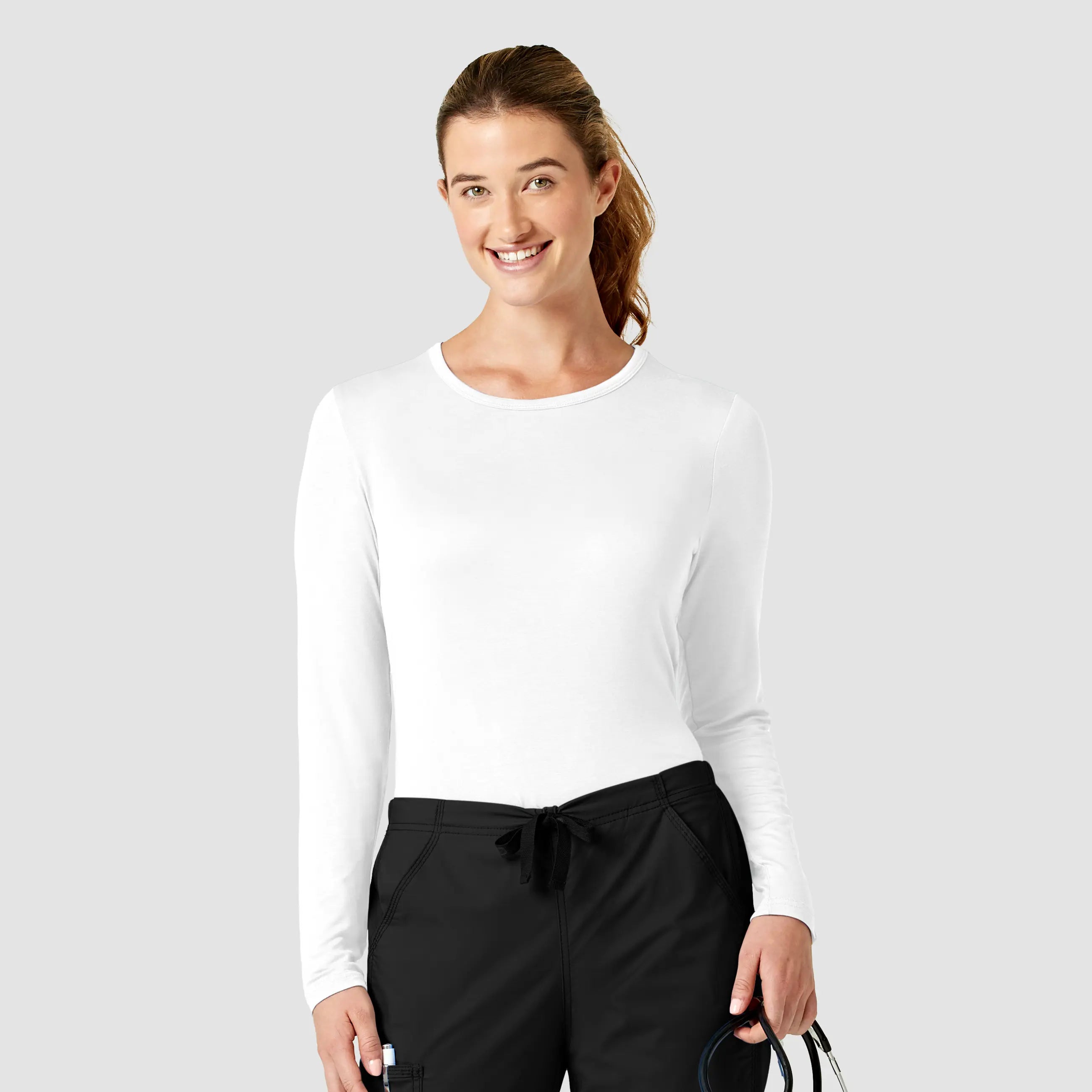 Wink Women's Long Sleeve Silky Tee - White Spandex Blend Rayon Blend Denim Blend
