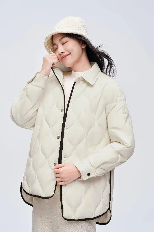 Diamond Quilted Down Shacket Office-Ready Blouse