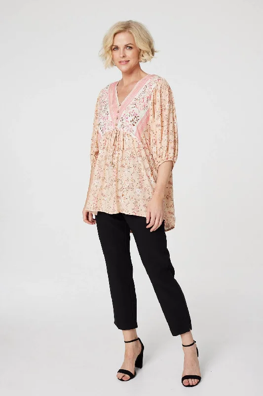 Floral Oversized Blouse Top Lightweight Floral Blouse