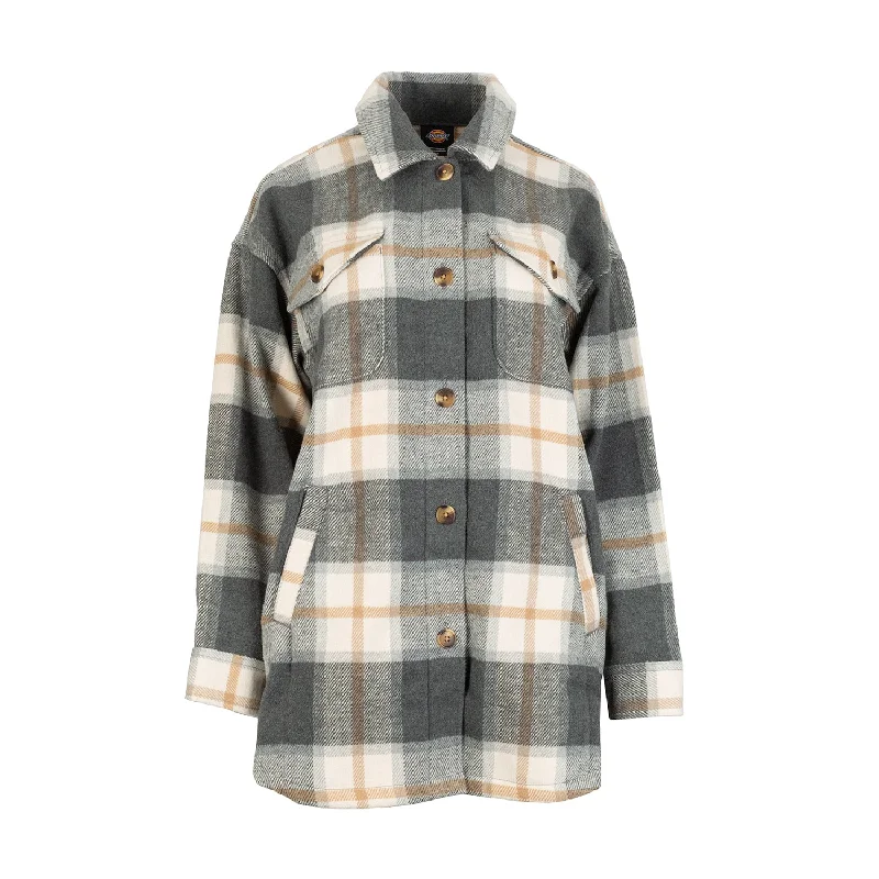 Plaid Shacket - Womens Drape Neck Blouse