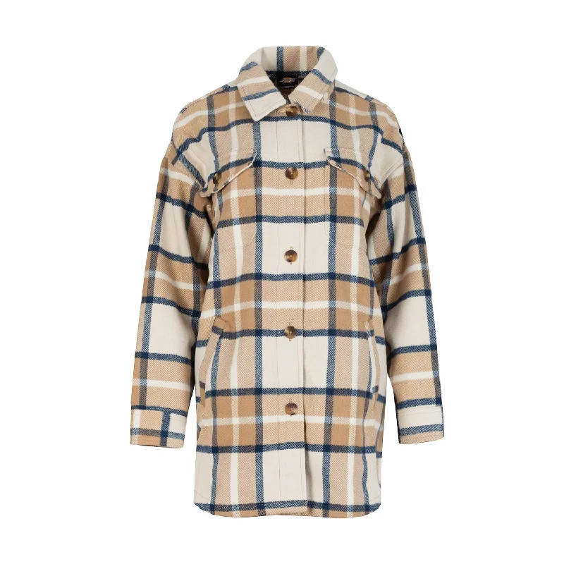 Plaid Shacket - Womens Pleated Collar Blouse