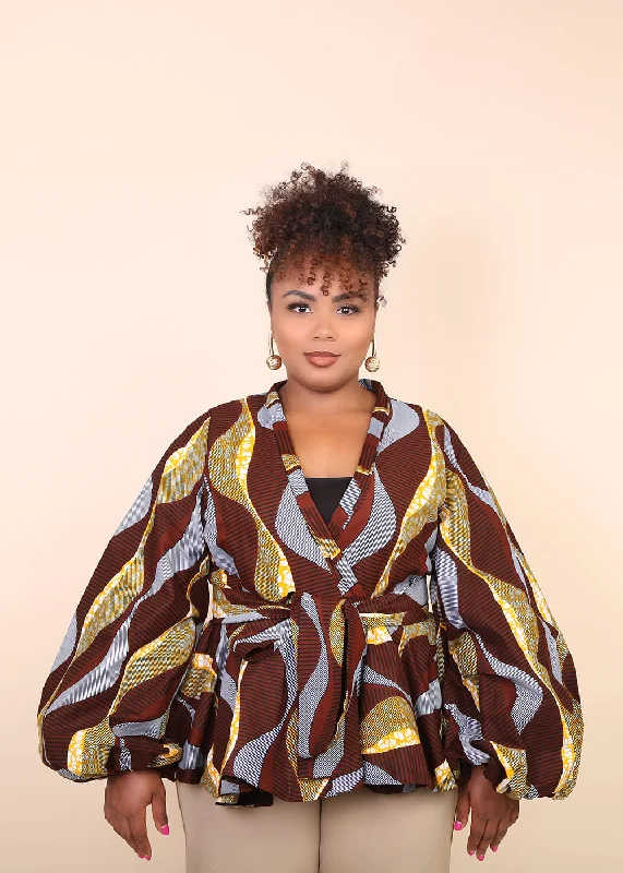 AIDA African Print Women's Blouse (Puff Sleeve Peplum) Feminine Puff Blouse