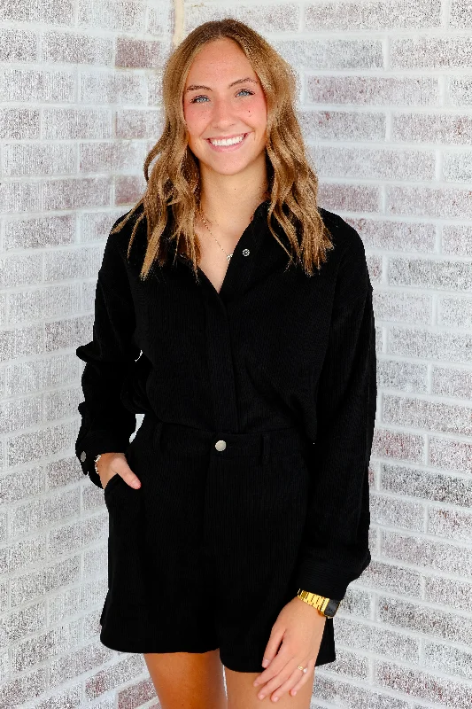 Artful Stretch Corduroy Shacket Bell Sleeve Blouse